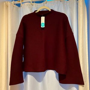 Burgundy swing ribbed sweater